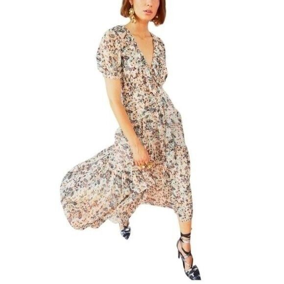 ULLA JOHNSON  Gardenia Delphine Floral Tiered Ruffled Dress Side Zipper Size 2 - Picture 1 of 14